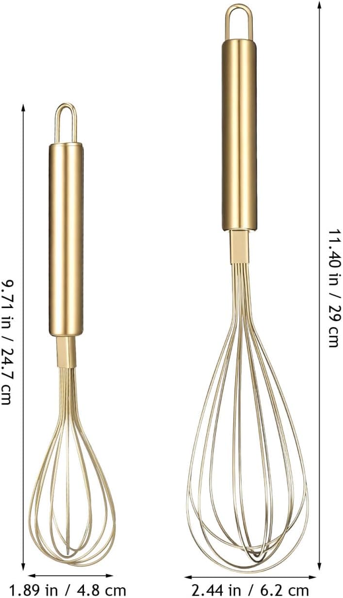 MAGICLULU 10 & 12 Inch Gold 304 Stainless Steel Whisk, Thick Wire Balloon Egg Beater for Mixing Eggs, Cream, Batter, Sauce, Kitchen Baking Tool