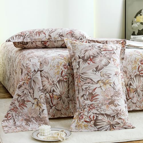 Image of Story@Home Bedsheet for Double Bed Cotton 190 TC with 2 Pillow Covers, Beige & Light Brown, Floral, Double Size Bedsheet for Double Bed | (225 Cm X 250 Cm) | Perfect for Home Decor