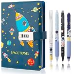Candcamp Diary with Lock for Boys, Lockable Secret Journal with Password Space Themed Notebook with 4 Pens Set Educational Back to School Stationery Birthday Prensent for Kids