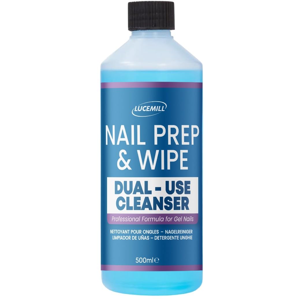 – Lucemill 500ml Nail Prep & Wipe Cleanser | Professional Solution for Gel Polish & Acrylics | Removes Sticky Inhibition Layer After Curing | Fast-Drying, Residue-Free