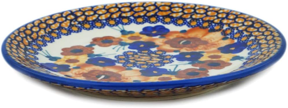 Polmedia Polish Pottery Dessert Plate UNIKAT - Retro Brown Beauty Pattern Handmade in Boleslawiec Poland + Certificate of Authenticity
