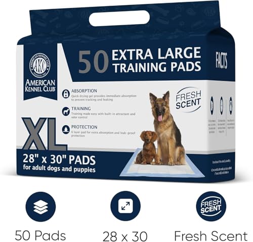 Image of American Kennel Club Scented Puppy Training Pads with Ultra Absorbent Quick Dry Gel - 28 x 30 Pee Pads for Dogs - Fresh Scented - 50 Count, XL (Pack of 2)