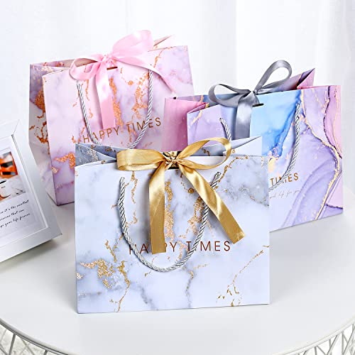 Image of JMANNI Gift Bags, 3PCS Medium Size with Bow Ribbon, Portable Paper Gift Bag, Marble Pattern, for Any Occasion, Including Christmas, Wedding, Party, Mother's Day