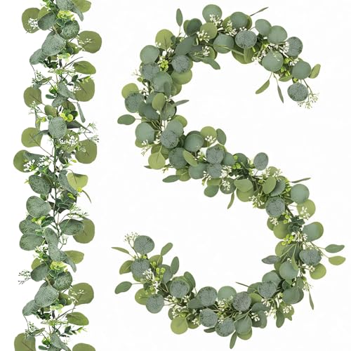 ROLLWAY 2 Stück Eukalyptus Girlande, Künstliche Girlande Pflanze 1,8m Hängend Grüne Blätter...