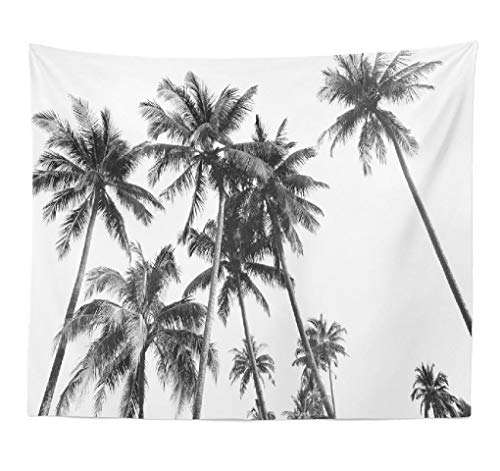 Threetothree Ethnic Psychedelic Tapestry Wall Hanging Black And White Silhouettes Tropical Coconut Palm Trees White Palmliving Room Bedroom Art Nature Home Decorations 80 X 60 Inches #TOP1