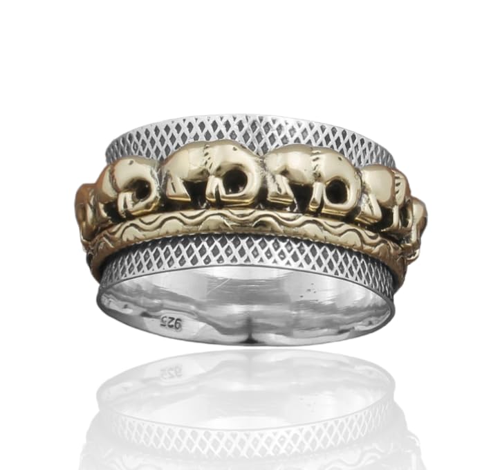 Solid 925 Sterling Silver Hammered Textured Spinner Ring Gifts For Her, Handmade Two Tone Silver Fidget Worry Anxiety Ring For Women Jewelry