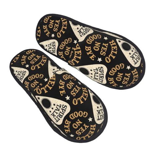 ZORIN Furry Slippers für Damen und Herren, Spirit Talk Ouija Board-Druck, rutschfeste Hausschuhe, gemütliche Indoor-Schuhe, Winter-Plüsch-Hausschuhe, Schwarz , Medium
