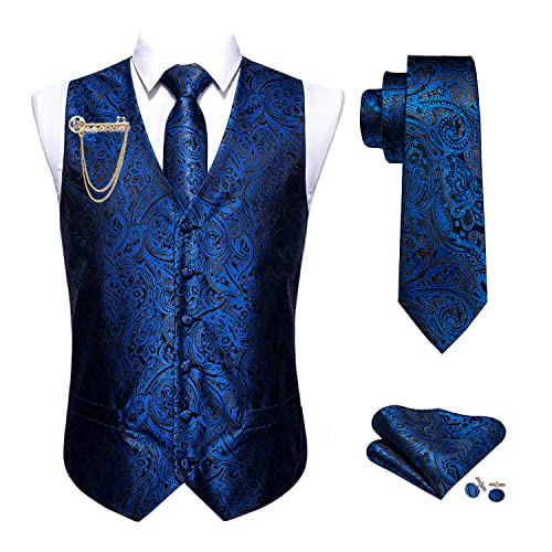 Image of Barry.Wang Mens Suit Vest Paisley /Flower Silk Jacquard Waistcoat Ties Set Formal /Leisure 5PCS