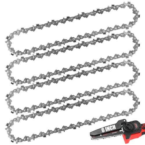 6 Inch Chainsaw Chain 4 PCS 6 Inch Cordless Electric Portable Mini Chainsaw Portable manganese steel wear-resistant mini saw chain Suitable for Cutting Wood Bamboo Plywood (37 Drive Links)