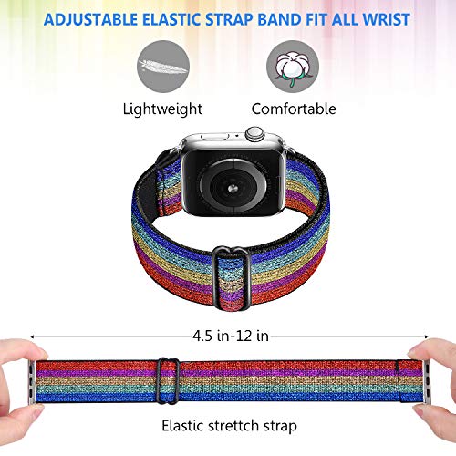 Image of 5 PACK Nylon Elastic Band Compatible with Apple Watch Bands 38MM 40MM 41MM 42MM 44MM 45MM for Women Men,Bold Adjustment Buckle iWatch Band for Series 8 /7 /6 /5 /4 /3 /2 /1 /SE