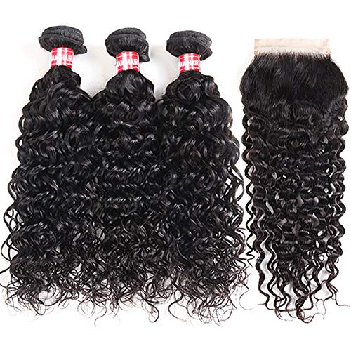 YULING Brazilian Water Wave 3 Bundles Wet And Wavy Human Hair Weave 3 Bundles100% Unprocessed Virgin Remy Hair Extensions Free Part Natural Black Color(10 12 14)