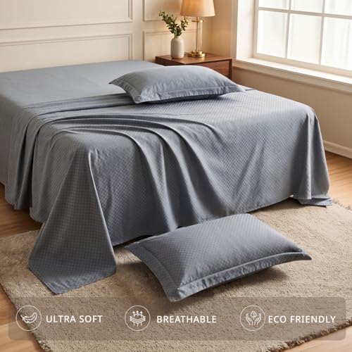 Image of LANE LINEN 400TC 100% Cotton Micro Check King Size Bedsheet - Charcoal | OEKO-Tex Certified, 108 x 108 Inch, Fits King & Double Size Bed, Breathable & Wrinkle-Free, Includes 2 Pillow Covers