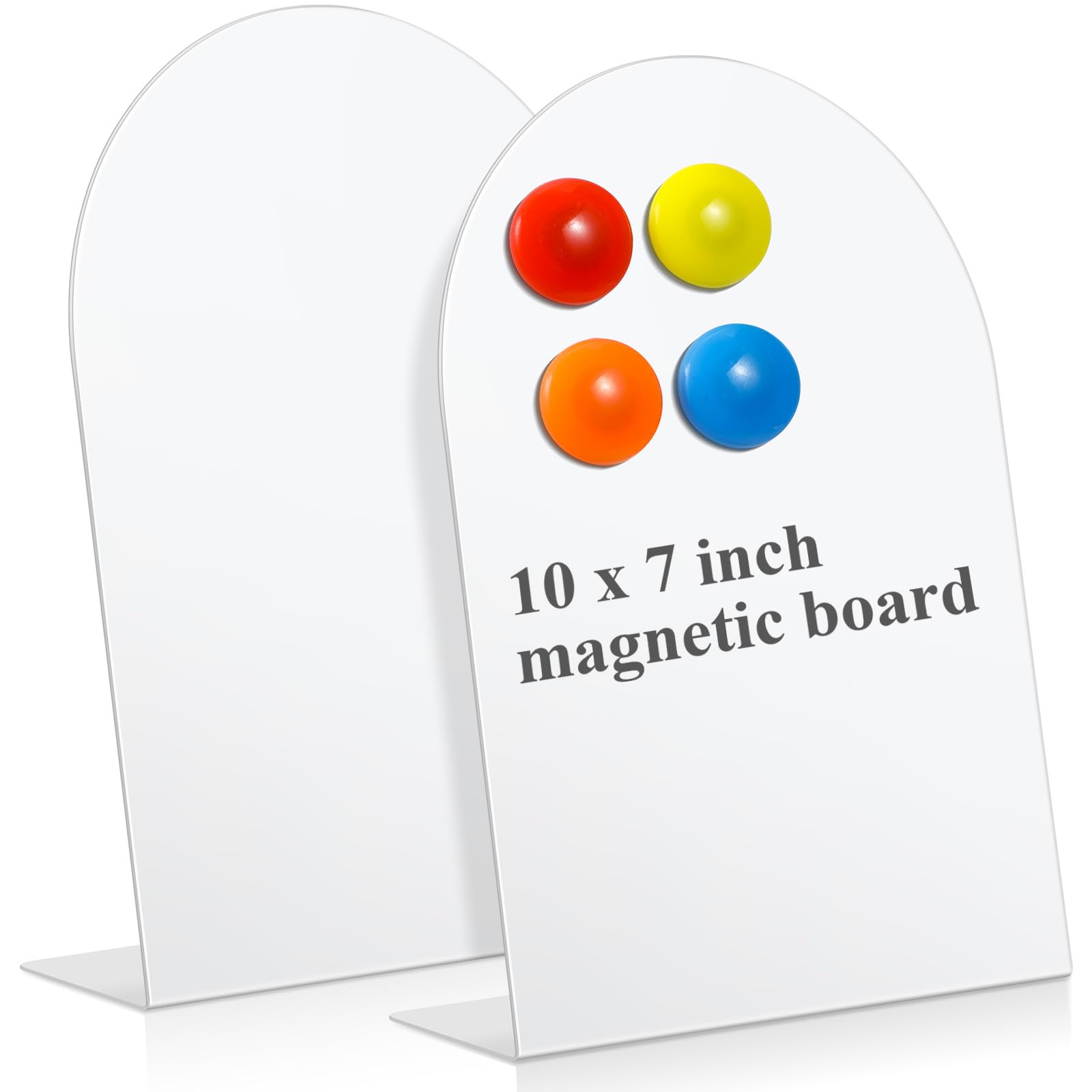 Shimeyao 2 Pcs Magnetic Bulletin Board for Tabletops with 8 Magnets Memo Display Easel Stand for Home Office School Kitchen Table Supplies (White, 10 x 7 Inch, Arched)