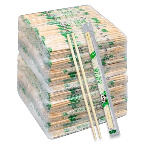 1000 Pairs Disposable Bamboo Chopsticks Bulk, 19 cm Individually Wrapped Clear Sleeves Chopstick, Wooden Chinese Chop Sticks for Noodles, Sushi, Asian Food