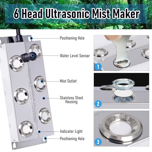 MUALROUS 6 Kopf Ultraschall Nebelmacher Fogger mit 5.5L Schwimmer Teich Fogger Halloween Mister Fogger 250W Leistung Wasserdicht Ultraschall Mister Nebel Luftbefeuchter Gemüsekonservierung Landschaft
