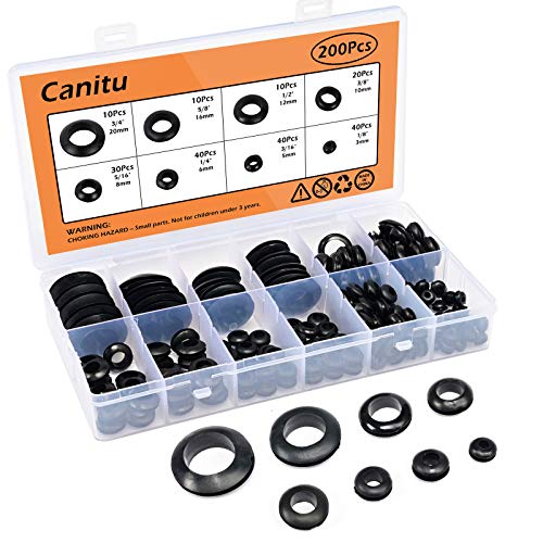 Canitu 200 Pcs Rubber Grommet Kit, Firewall Hole Plug Hollow Rubber Gasket Assortment Kit Ring Grommet of 8 Sizes for Wiring, Automotive, Plug, Hardware Repair and Cable