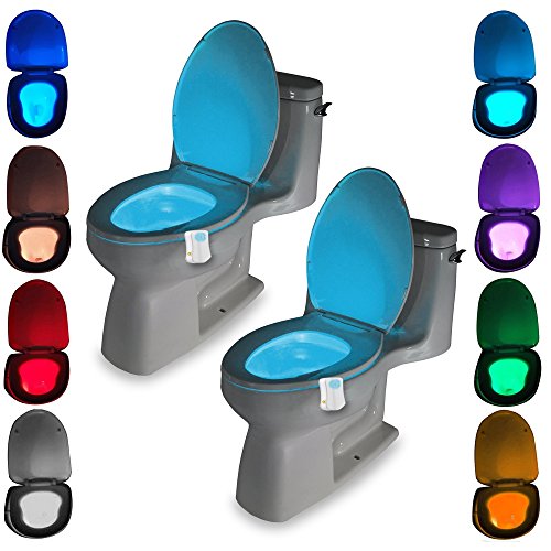 2 Pack Motion Activated Toilet LED Night Light, Motion Sensor Toilet Nightlight Toilet Seat Light with 8 Changing Colors for Washroom Bathroom