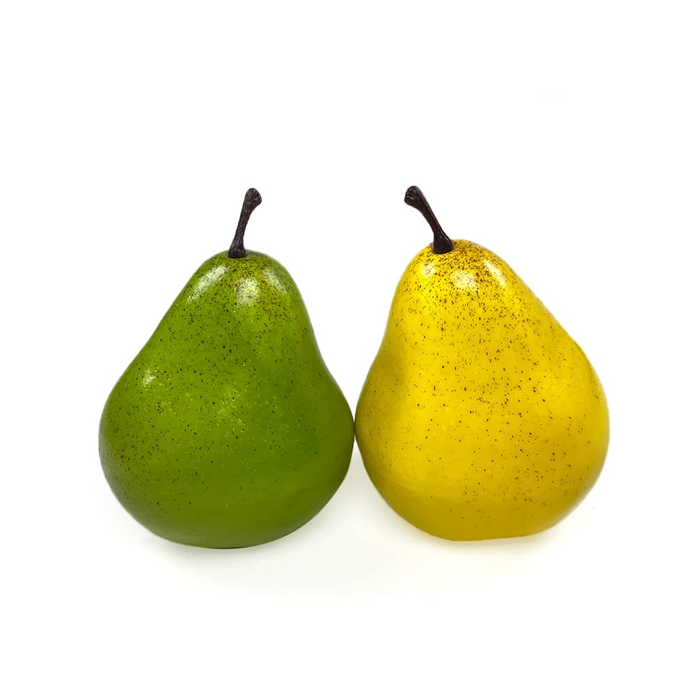 Laiiqi Set di 6 pere artificiali, pere finte realistiche pere gialle pere verdi artificiali, frutti finti finti per la decorazione domestica, feste, fotografia, puntelli