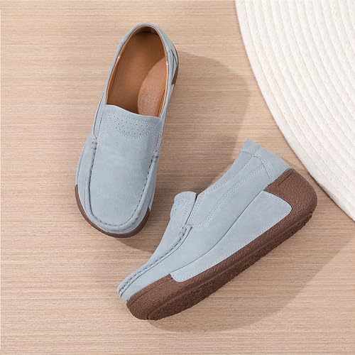Image of YING LAN Women Slip On Loafers Comfort Suede Moccasins Wide Low Top Shoes