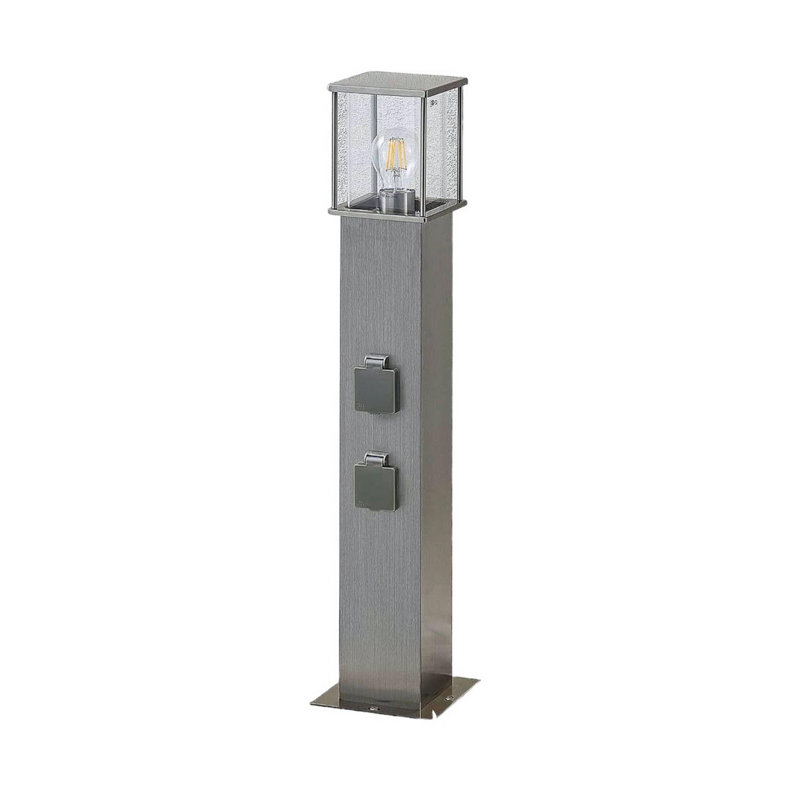 Lindby Lampada da Vialetto Con 2 Prese Corrente, IP44, 1x E27, Paletto Luminoso Segnapassi in Acciaio Inox, Lampioncini da Giardino Esterno con Attacco Elettrico, Presa da Giardino a Colonna