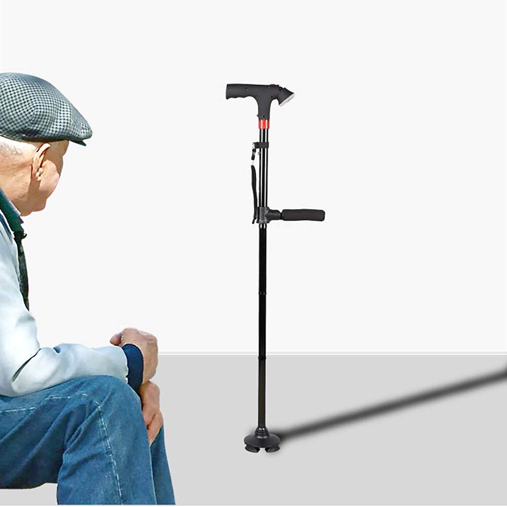 Bastón Ajustable con luz LED Bastón Plegable Ajustable en Altura con botón de Alarma Base Antideslizante para Ancianos Interesting