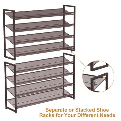 Image of Large Shoe Rack 8 Tier Shoe Organizer, Heavy Duty Metal 4-Tier Stackable Shoe Storage Vertical Shoe Rack for Closet Front Door Entrance, Up to 50 Pairs, 44.8 inch W x 11.4 inch D x 56.7 inch H, Bronze