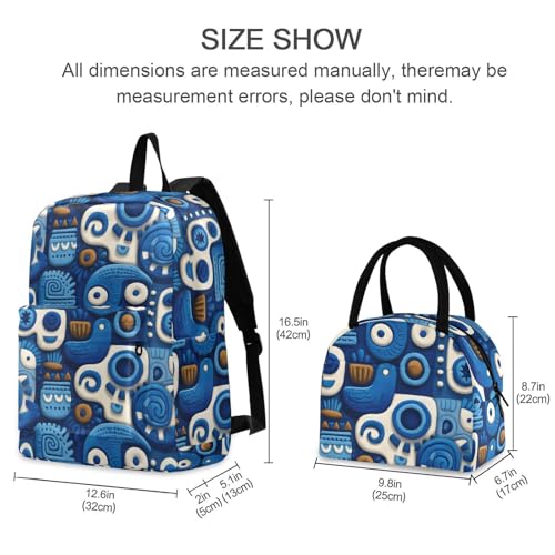 Abstract Pattern Print Backpack Set with Lunch Bag, Large Capacity Travel Backpacks and Lunch Box Insulated for Commute Hiking Picnic2