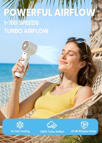 Deyhoc Portable Handheld Turbo Fan, 1-199 Speed Adjustable with LED Display, High-Power Motor, Rechargeable Battery, 4 IN 1 Pocket Design Mini Fans for Indoor/Outdoor/Travel/Work, White - view 1