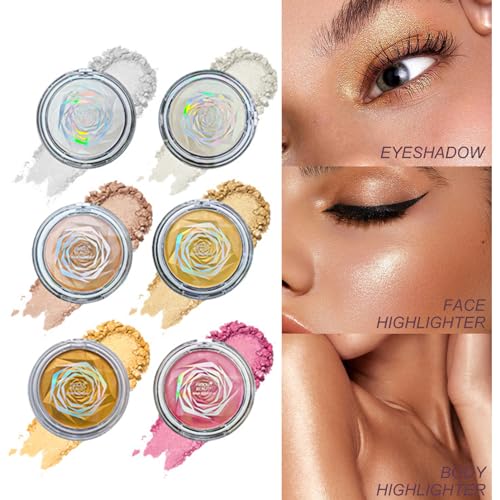 Powder Highlighters Makeup Palette, Shimmer Highlighters Make Up, Rose Carved Highlighter Powder, Glitter Bronzer Powder Blush Palette, Long Lasting Highly Pigmented Illuminator, Champagne Gold - Image 8