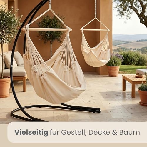 AMANKA XXL Hängesessel Beige 185x130 cm belastbar bis 150kg – Hängestuhl ideal zum Lesen & Entspannen – Hängesitz aus Baumwolle für Drinnen und Draussen ohne Gestell- Schwebesessel für 2 6