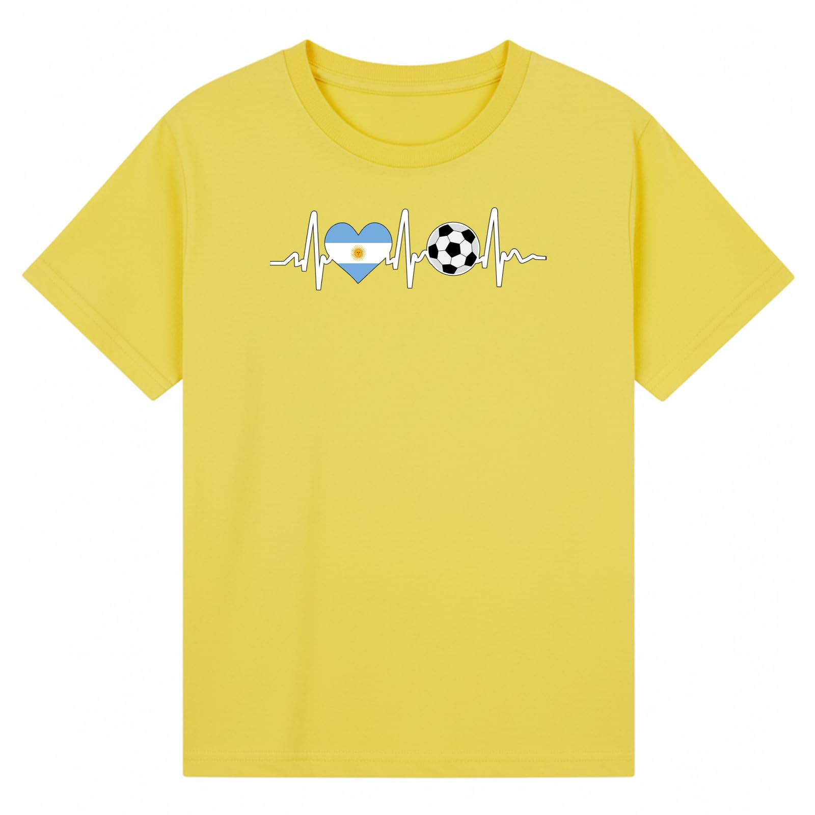 Argentina Soccer Heartbeat Sports Kids Graphic T-Shirt Football Fan Tee Yellow 12-13Y