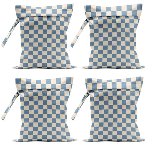 Image of 4 Pack Cute Wet Bag Waterproof Washable Reusable Wet Dry Bag for Swimsuit Clothes Cloth Diaper Travel Beach Pool Yoga Gym Birthday Party Camping Toiletries Travel Beach Essentials Blue Checkered