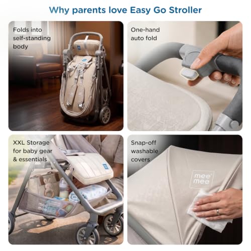 Image of Mee Mee Easy Go Baby Stroller for 0-3 Years | Lightweight Foldable Pram | One-Hand Fold & Portable Travel-Friendly Stroller | Pre-Installed Baby Buggy for Newborn Boys & Girls (Grey)