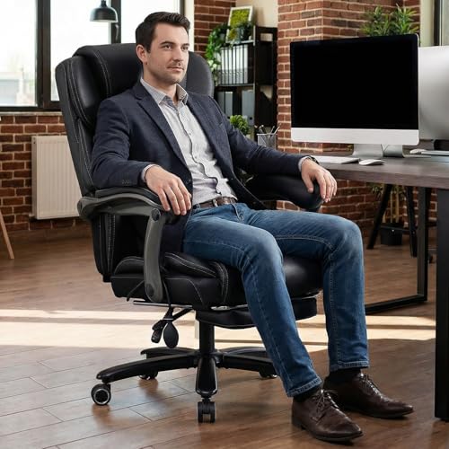 Image of 700lbs Big and Tall Office Chair for Heavy People-Heavy Duty Executive Chair with Adjustable Lumbar Support, Metal Base, PU Caster Wheels, Wide Seat for Sitting All Day