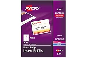 Avery Easy-Load Printable Name Badge Inserts, White, 3x4, 300 Pack