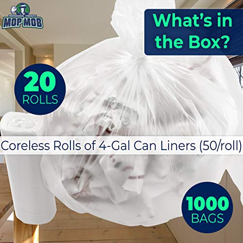 Image of Leak-Proof Clear 4 Gallon Trash Can Liners, 1000 Count, Coreless, No Mess Disposal