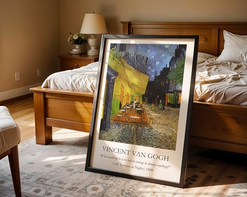 Image of Waltractive Vincent Van Gogh Paintings Framed Poster with Beautiful Quotes - Available in 33x22 and 48x33 CM - Classic Art Poster with sleek Black Frame - Elegant Home and Office Decor (Cafe Terrace at Night, 9x13 Inch, Framed)