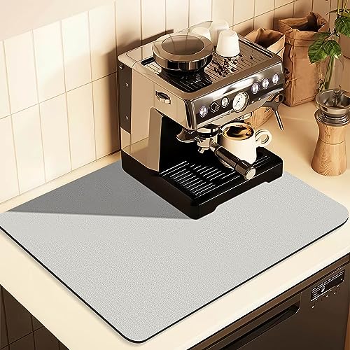 Coffee Mat for Countertops ,Coffee Bar Accessories Fit Under Coffee Maker Espresso Machine, Absorbent Hide Stain Rubber Mat for Countertop ,Dish Drying Mat for Kitchen Counter (Light Gray, 12