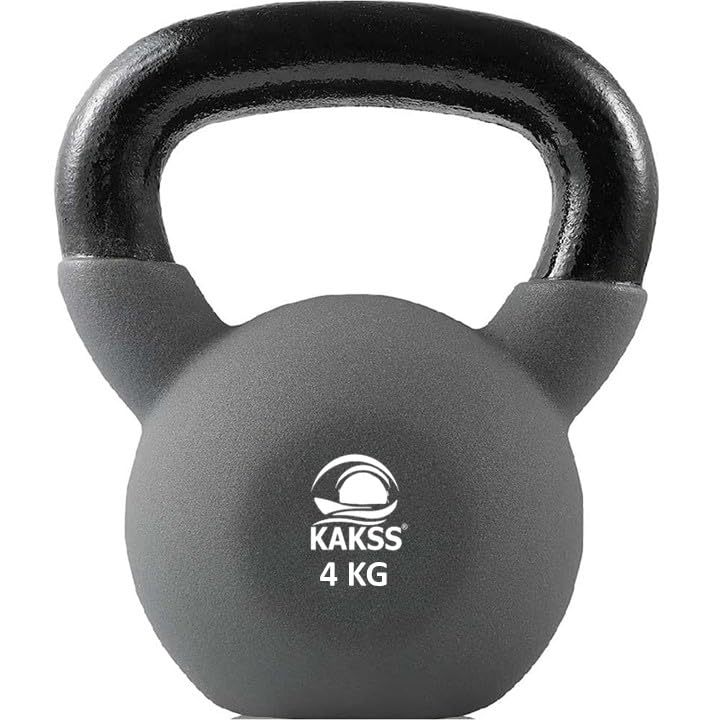 Kakss Half Coating Neoprene Kettlebell (2kg to 40kg)(Proudly Made in India) (4kg, Grey)