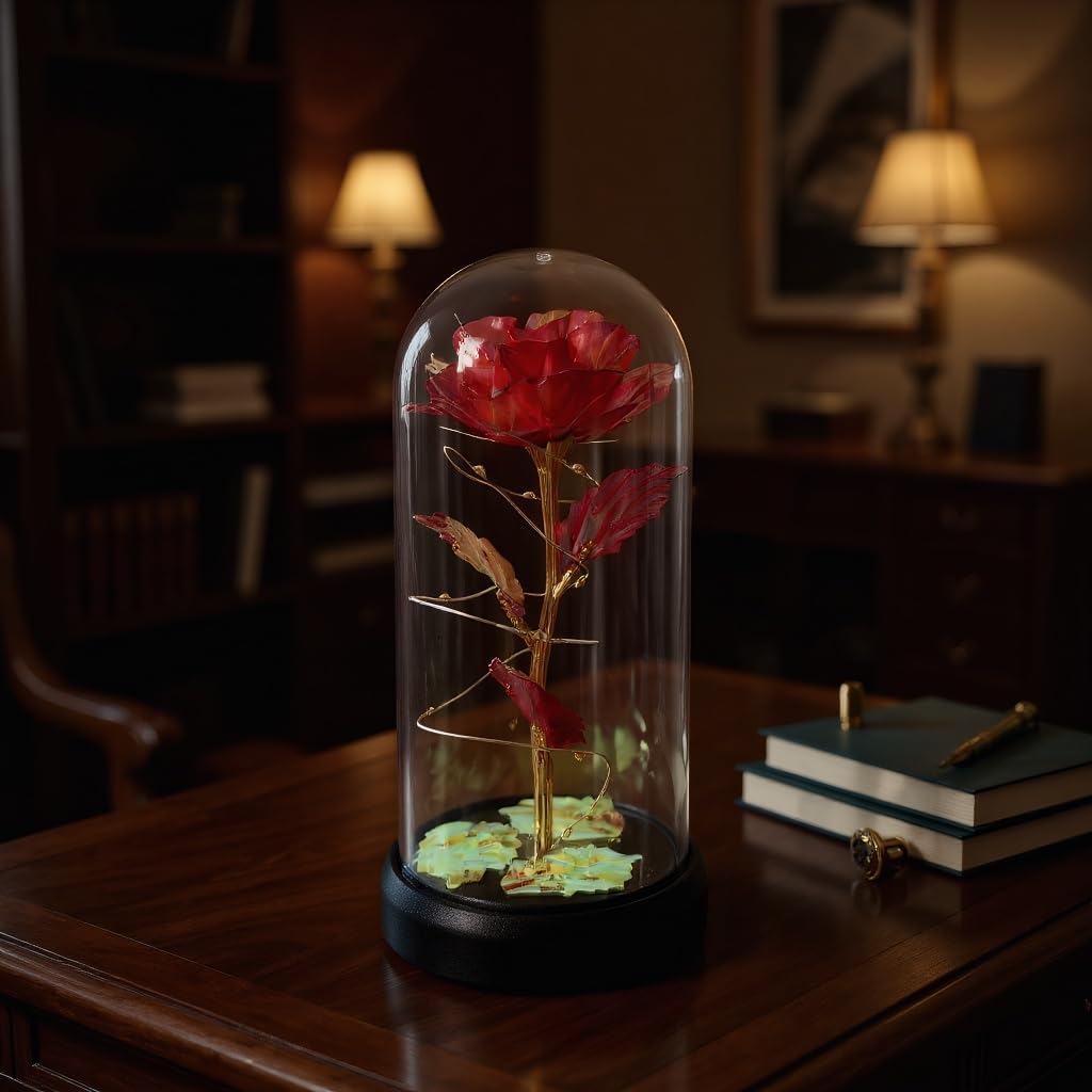 Eternal Glass Rose in Display Dome | Glass Flower with Colorful Base, A Perfect Romantic Gift for Valentine's Day, Mother's Day, Birthday & Christmas for Her - Image 3