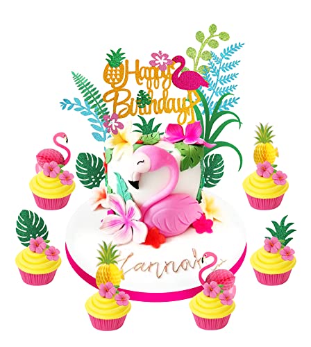 Regendeko Happy Birthday Flamingo Ananas Kuchen Deko Montera Tropical Hawaii deko Tortendeko Cake Toppers Geburtstagskuchen Deko Cover