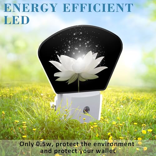 Image of Magic White Lotus Flower Night Light for Kids Girls Boys, Lotus Flower LED Night Light Plug into Wall with Dusk to Dawn Sensor for Room, Hallway, Kitchen, Bathroom, Stairs Decor