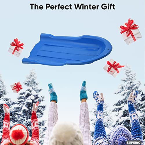 Image of Superio Toboggan Snow Sled for Kids and Adults, 46 inch Heavy Duty Plastic Open Back Slider with Handles and Hole for Pull Ropes- (Ropes Excluded) Kid and Adult Winter Fun