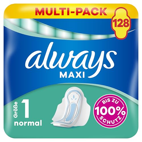 Always Maxi Normal Binden Mit Flügeln (Größe 1) 16 Stück, Bis Zu 100% Schutz, Einzeln Verpackt