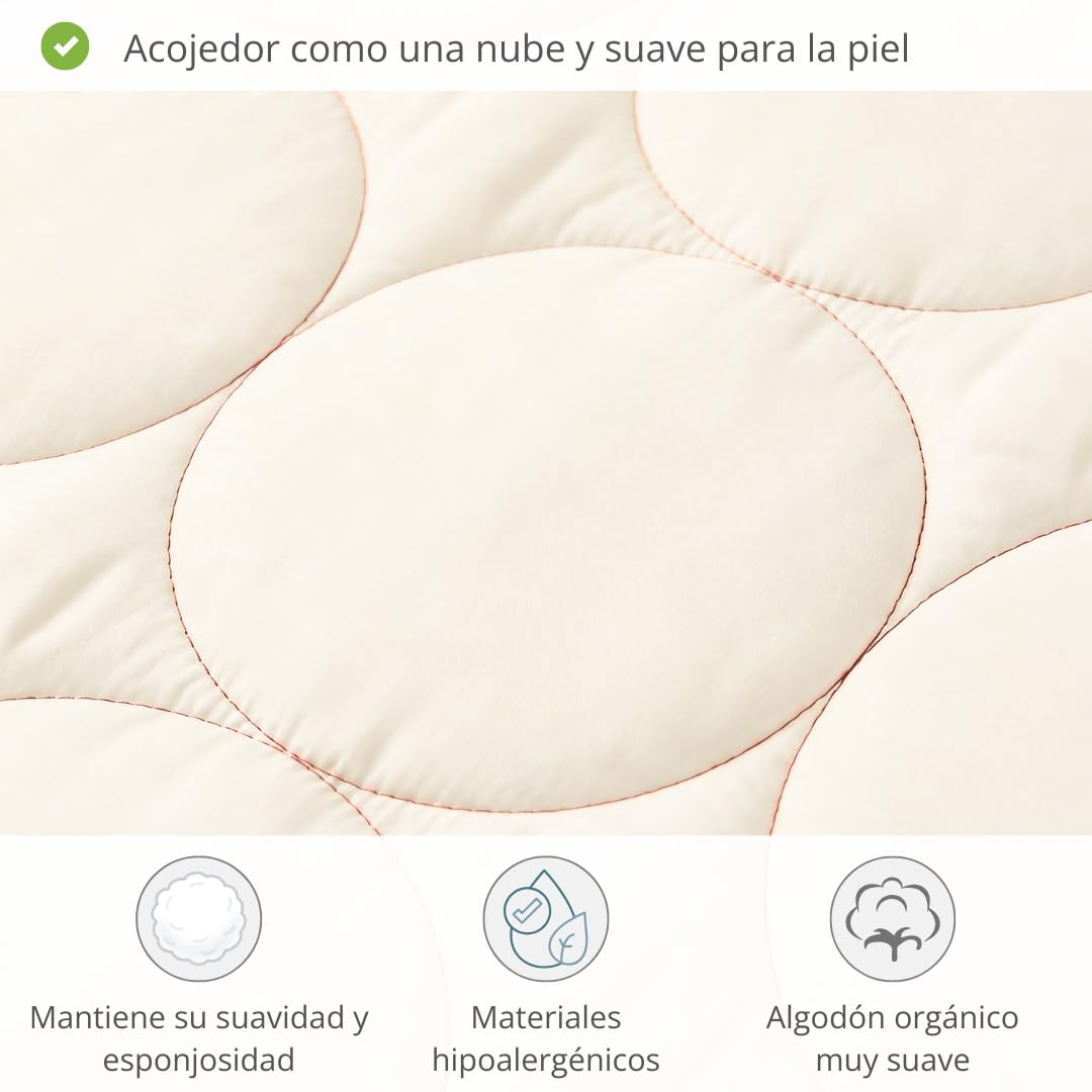 Nórdico - Transpirable e increíblemente Suave - Edredón ecológico 4 Estaciones con Relleno de Lana Swisswool (290 g/m2) (155x220cm)