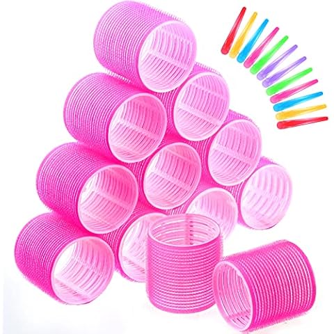 Selizo 24 Piezas Rulos para el Pelo Grandes y Autoadhesivos con Clips de Rodillo Cover
