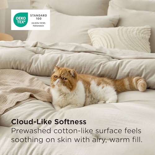 Image of Bedsure Beige Bed Set Queen Size, Soft Bed in a Bag 7 Pieces, Alternative Comforter Set for All Seasons, Breathable Marshmallow Prewashed Bedding Set with Comforters, Sheets, Pillowcases & Shams