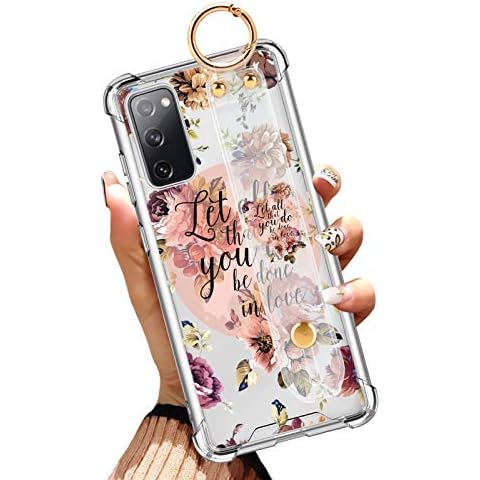 Samsung Galaxy S20 FE 4G&5G Clear Case 6.5 Inch Anti-Yellow Reinforced Corners Full Protective Slim Phone Cover with Design Christian Quotes Bible Verse Flower Floral Shell with Wrist Strap Lanyard Cover