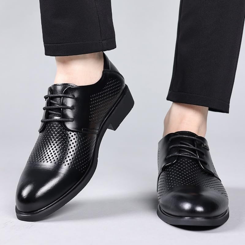 Dress Oxford Shoes for Men Lace Up Pointed Burnished Toe PU Leather Cap Toe Breathable Rubber Sole Anti-slip Slip Resistant Party2