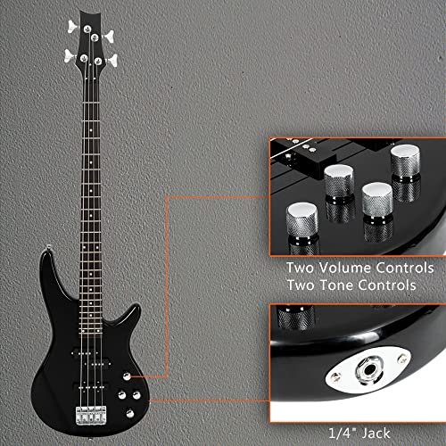 Ktaxon Electric Bass Guitar 4 String Bass Guitar With 20 Watt Amplifier, Pj Type Pickup, Naturally Air-Dried Maple Neck, Rosewood Fretboard, Basswood Body(Black) #TOP2